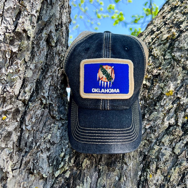 Oklahoma Flag Patch Trucker Hat, Black