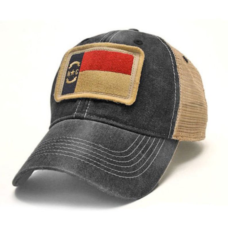 North Carolina Flag Patch Trucker Hat, Black image 6
