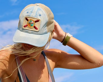 Florida Flag Patch Trucker Hat, Americana Blue