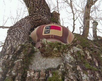 North Carolina Flag Patch Trucker Hat, Faded Walnut