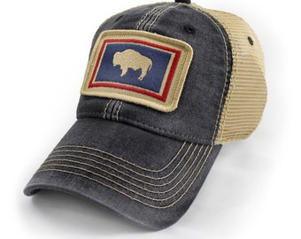 Wyoming Flag Patch Trucker Hat, Black