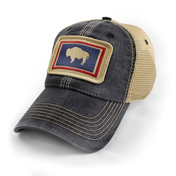 Wyoming Flag Patch Trucker Hat, Black