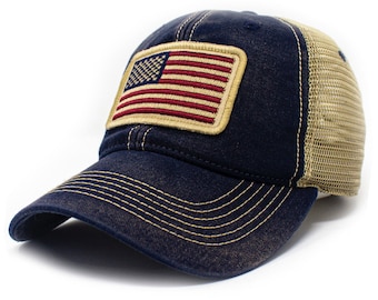 USA Flag Patch Trucker Hat, Navy