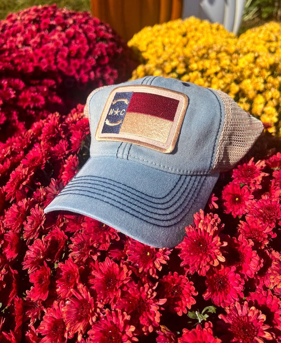 North Carolina Flag Patch Trucker Hat, Americana Blue