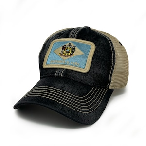 Delaware Flag Patch Trucker Hat, Black