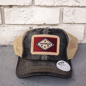 Arkansas Flag Patch Trucker Hat, Black