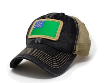 Green Mountain Boys Flag Patch Trucker Hat, Black