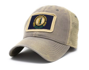 Kentucky Flag Patch Trucker Hat, Driftwood