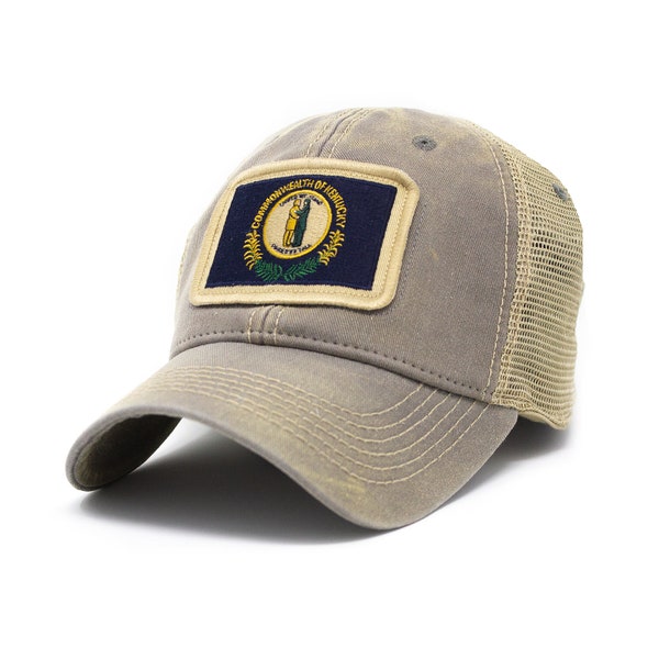 Kentucky Flag Patch Trucker Hat, Driftwood