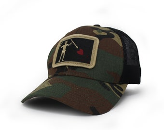 Blackbeard Flag Trucker Hat, Structured, Camo/Black