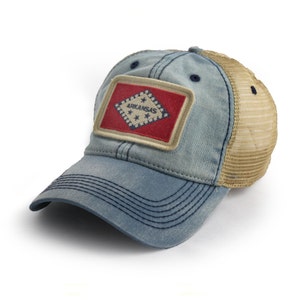 Arkansas Flag Patch Trucker Hat, Americana Blue