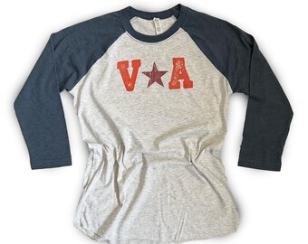 Virginia Star Baseball Tee, Unisex, Blue and Heather White