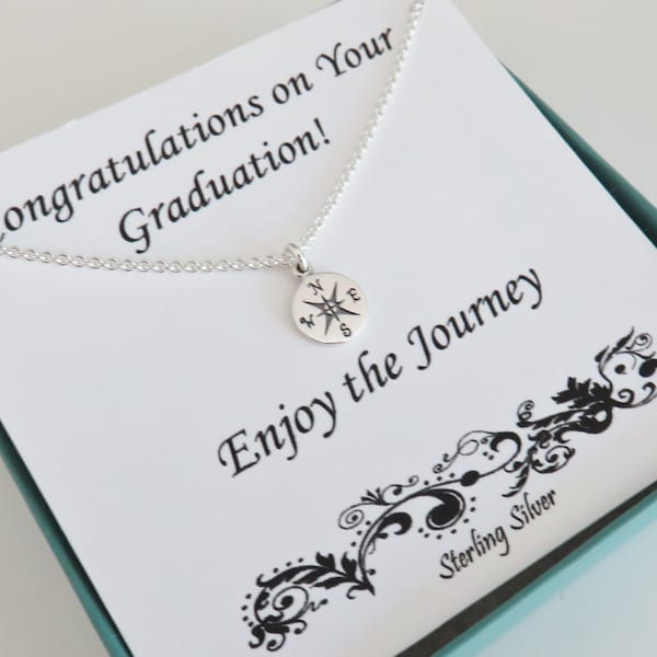 Graduation Gift, Sterling Silver Compass Necklace, Graduation Gift for Her, Milestone Jewelry Gifts, Compass Jewelry, MarciaHDesigns, MHD
