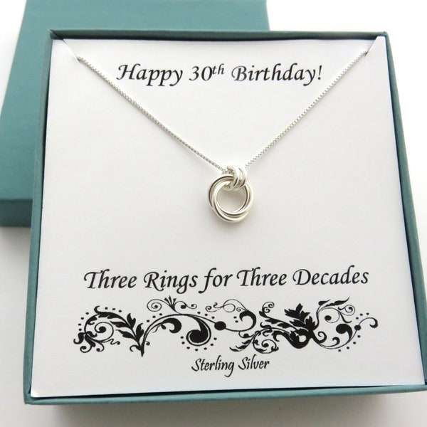 30th Birthday for Her, Sterling Silver Necklace, 30th Birthday, Three Rings Necklace, Birthday Gifts, MarciaHDesigns, MHD
