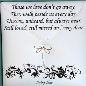 Sympathy Gift, Dragonfly, memorial gift, those we love don&#39;t go away, sterling silver, in memory of, poem, remembrance, loss of loved one
