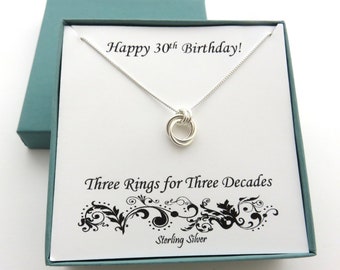 30th Birthday for Her, Sterling Silver Necklace, 30th Birthday, Three Rings Necklace, Birthday Gifts, MarciaHDesigns, MHD