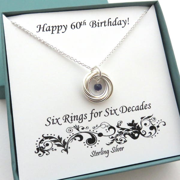 60th Birthday Gift, Birthstone Necklace, 60th Birthday, Sterling Silver Birthday Necklace, 6th Anniversary Gift, 60th Anniversary, Gemstone