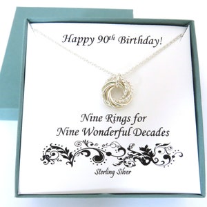 90th Birthday, Textured Silver Necklace, Small Pendant, 90th Birthday Gift, Sterling Silver Necklace, Birthday Gifts, Silver Ring Necklace