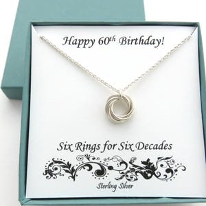 60th Birthday Gifts for Women, 60th Birthday, Sterling Silver Necklace, Small, 6th Anniversary, 60th Anniversary, Six Rings, 60th Birthday