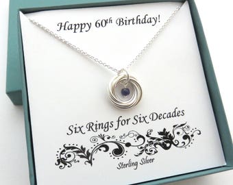 60th Birthday Gift, Birthstone Necklace, 60th Birthday, Sterling Silver Birthday Necklace, 6th Anniversary Gift, 60th Anniversary, Gemstone