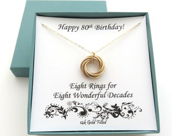 80th Birthday, Gold Necklace, 80th Birthday Gift, 8th Anniversary, 80th Birthday Gift for Women, 14k Gold Filled, MHD