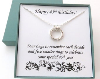 45th Birthday Gift, Sterling Silver Necklace, 45th Birthday, Love Knot Necklace, 45th Anniversary, Milestone Birthday Necklace