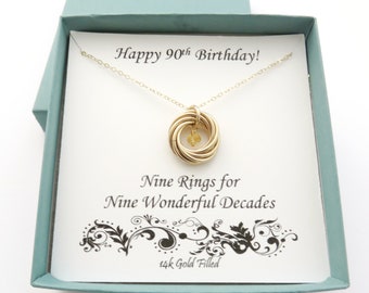 90th Birthday Gift, Gold Necklace, 90th Birthday for Women, Birthday Gifts for Mom, Grandma Gift, Birthstone Necklace