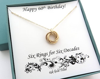 60th Birthday Gift, Small Gold Filled Necklace, 60th Birthday Gift for Women, 14k Gold Necklace, 60th Anniversary, Birthday Gifts