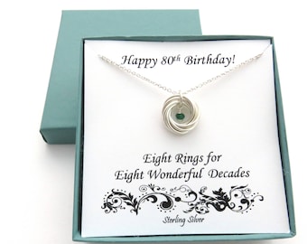 80th Birthday Gift, Sterling Silver Birthstone Necklace, 80th Birthday, 8th Anniversary, Birthday Gift Ideas for Women, Birthday Jewelry,MHD