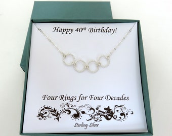 40th Birthday Gifts for Women, Four Rings Necklace, Sterling Silver Necklace, 40th Birthday, Four Rings Four Decades, MarciaHDesigns