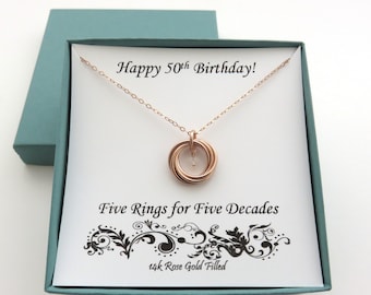 50th Birthday Gift, Rose Gold, for Women, Rose Gold Necklace, 50th Birthday, Birthstone Necklace, 14k Rose Gold, Birthday Gifts, MHD