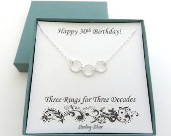 30th Birthday For Her, Three Rings Necklace, 30th Birthday Gift, Sterling Silver Necklace, Three Rings for Three Decades