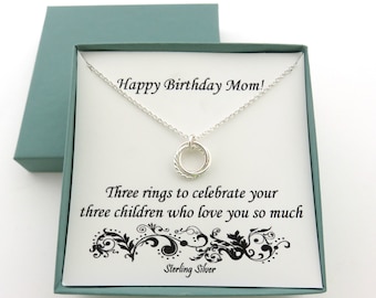 Mom Birthday Gift, Mom Gift, Three Children, Mothers Necklace, Birthday Gift for Mom, Mom Children Necklace, Sterling Silver Necklace