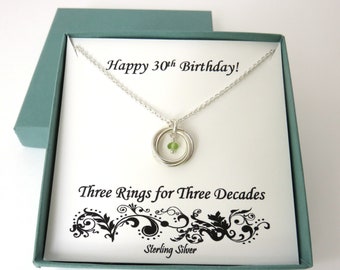 30th Birthday Gift For Her, Sterling Silver Necklace, Birthstone Necklace, 30th Birthday Gift, 30th Anniversary Gift