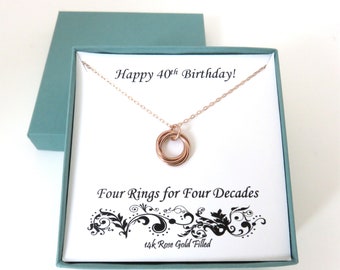 40th Birthday Gifts For Women, Rose Gold Necklace, 40th Anniversary Gift, Birthday Necklace, 40th Birthday Gift, Ring Necklace