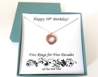 50th Birthday Gift, Rose Gold Necklace, 50th Birthday Gift for Women, 5th Anniversary, 50th Anniversary Gift,  14k Rose Gold, Birthday Gift