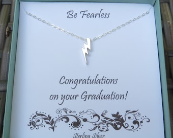 Graduation Gifts for Her, Lightning Bolt Necklace, Fearless Necklace, Gift for Friend, Sterling Silver Necklace