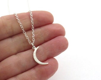 Silver Crescent Necklace, Sterling Silver Crescent Moon Necklace, Half Moon, Celestial Jewelry, Moon Necklace,