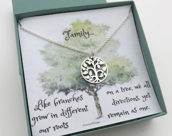 Tree of Life Necklace, Family Tree, Sterling Silver, Necklace, Gift for family, Christmas gift, Marciahdesigns, picture message card, nature