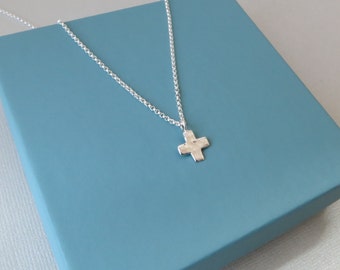 Silver Cross Necklace, tiny cross, small cross, sterling silver, cross pendant, hammered cross, hammered silver cross, cross necklace, mhd