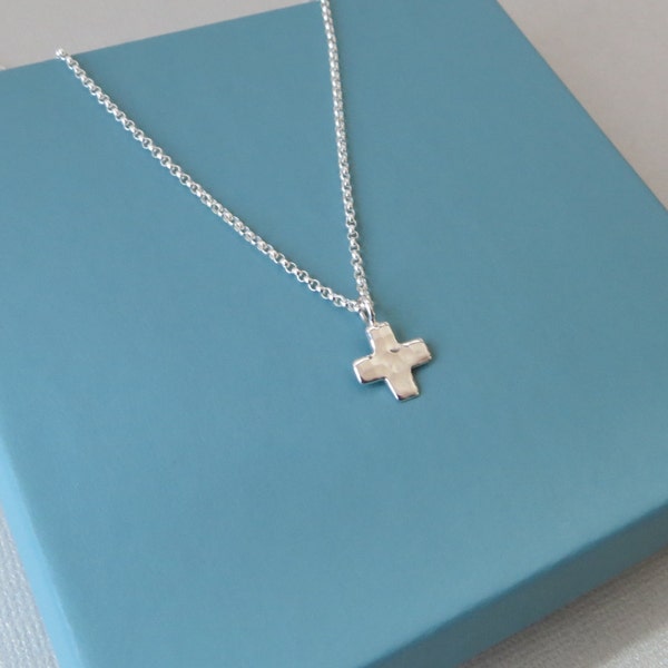 Silver Cross Necklace, tiny cross, small cross, sterling silver, cross pendant, hammered cross, hammered silver cross, cross necklace, mhd
