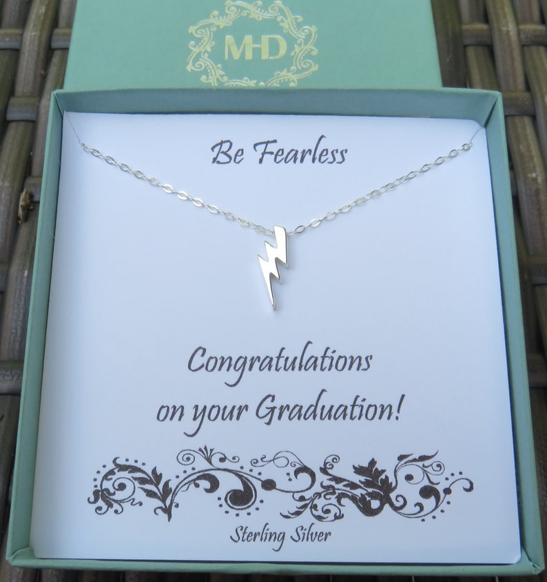 Graduation Gifts for Her, Lightning Bolt Necklace, Fearless Necklace, Gift for Friend, Sterling Silver Necklace image 1