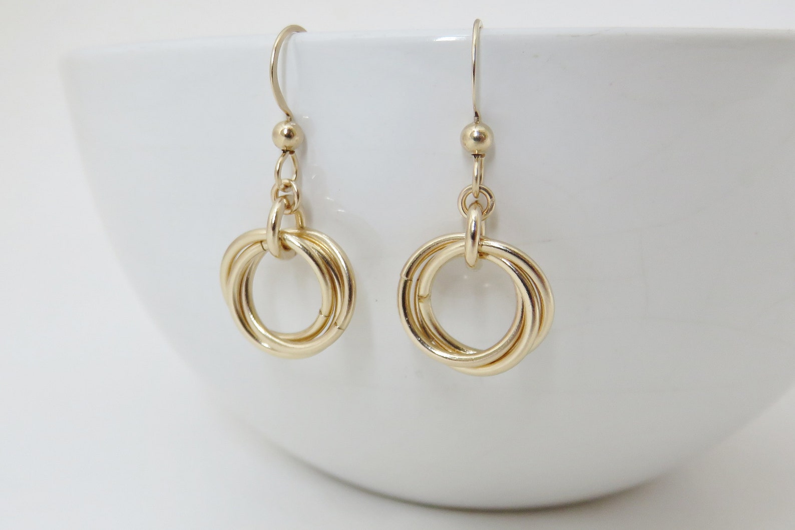 Gold Earrings Three Ring Earrings Gold Love Knot Earrings Etsy