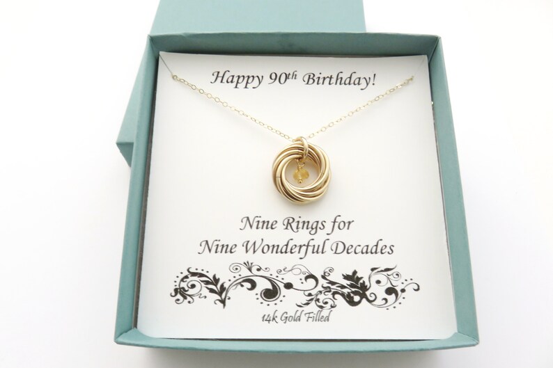 90th Birthday Gift, Gold Necklace, 90th Birthday for Women, Birthday Gifts for Mom, Grandma Gift, Birthstone Necklace 