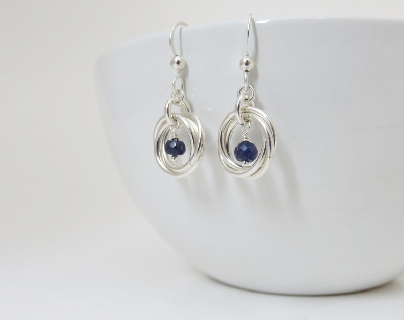 Sterling Silver Birthstone Earrings, Love Knot Earrings, 3 Ring Earrings, Birthstone Earrings, Sterling Silver Earrings, marciahdesigns, MHD image 6