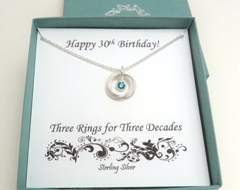 30th Birthday Gift for Women, Birthstone Necklace, 30th Birthday for Her, Sterling Silver, Birthday Gift, Swarovski Crystal Birthstone