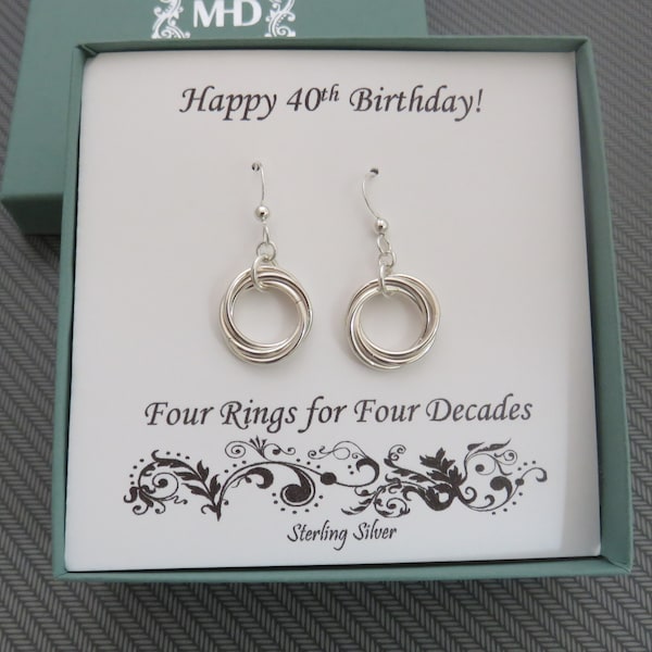 40th Birthday Gift for Women, 40th Birthday Earrings, Sterling Silver Earrings, Four Ring Earrings, MarciaHDesigns