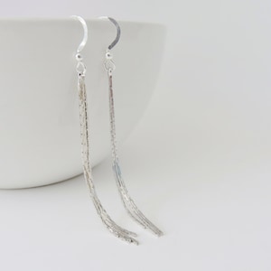 Silver Fringe Earrings, tassel, fringe earrings, long silver earrings, modern, 3 strand, snake chain, long earrings, silver jewelry