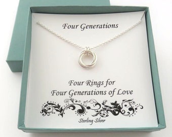 Generation Necklace, Four Generations, Great Grandma, 4 Generation gift grandma, 4 Generation gift mom, four generation necklace, sterling