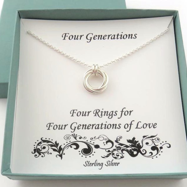 Generation Necklace, Four Generations, Great Grandma, 4 Generation gift grandma, 4 Generation gift mom, four generation necklace, sterling